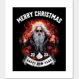 Heavy metal santa, ugly christmas sweater, cool santa, rock santa Posters and Art